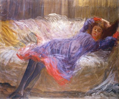 ソファに横たわる少女 作： Philip Wilson Steer